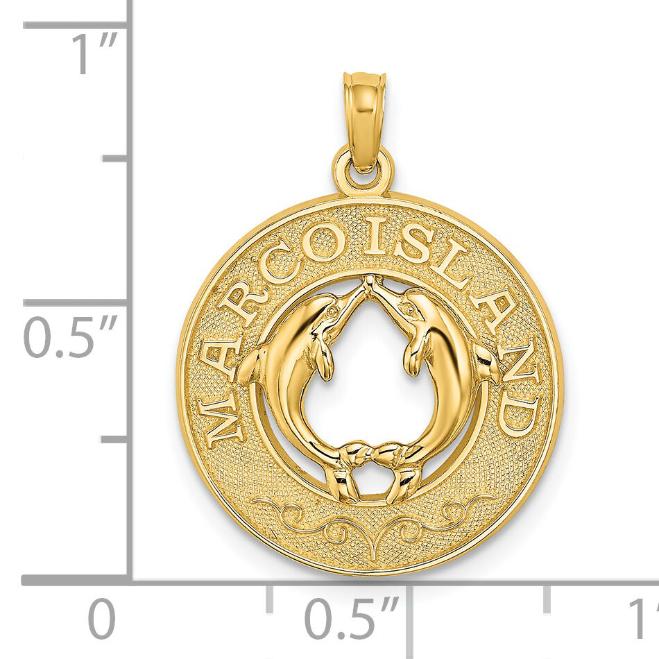 14K MARCO ISLAND Circle w/ Dolphins Charm-K7499