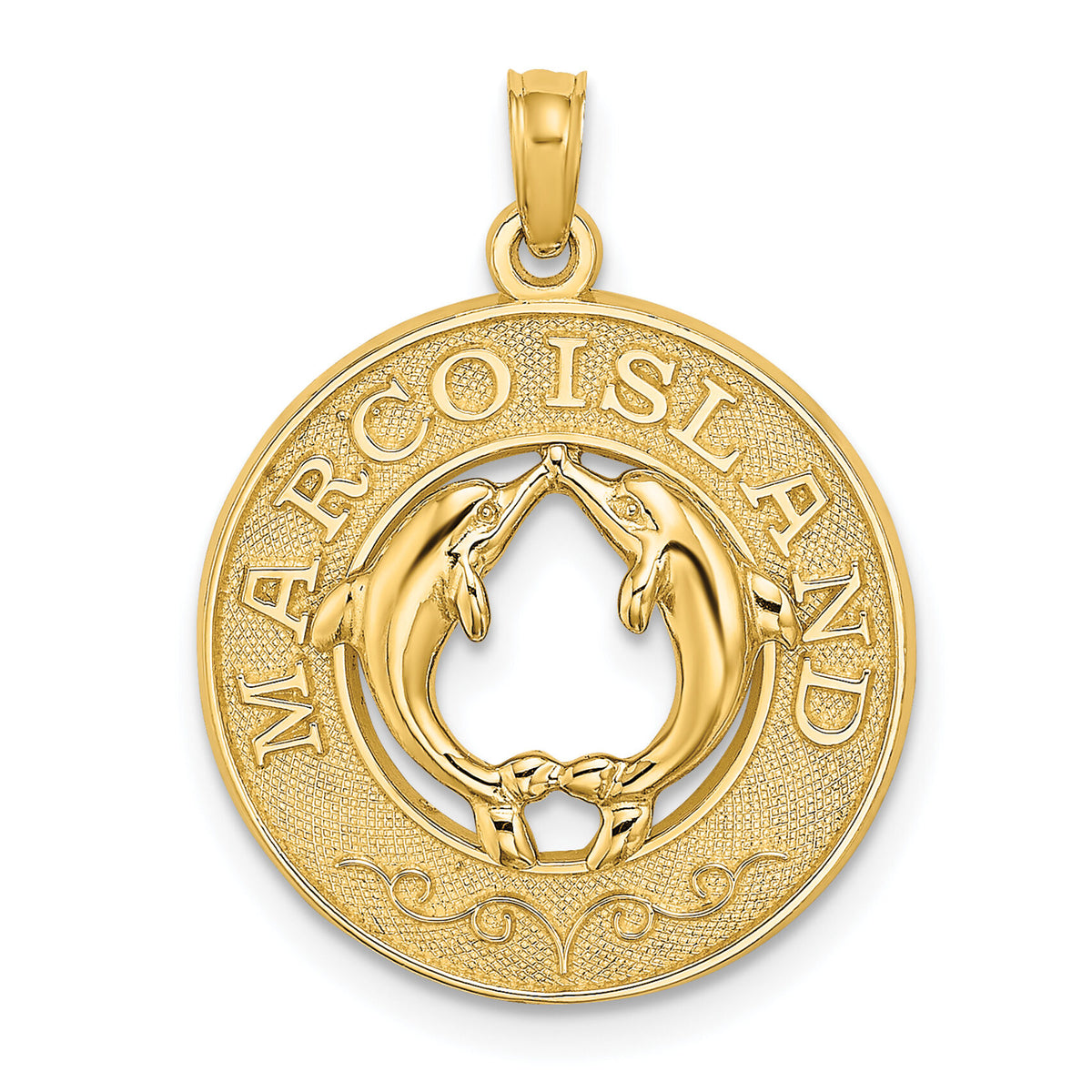 14K MARCO ISLAND Circle w/ Dolphins Charm-K7499