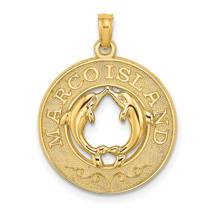 14K MARCO ISLAND Circle w/ Dolphins Charm-K7499