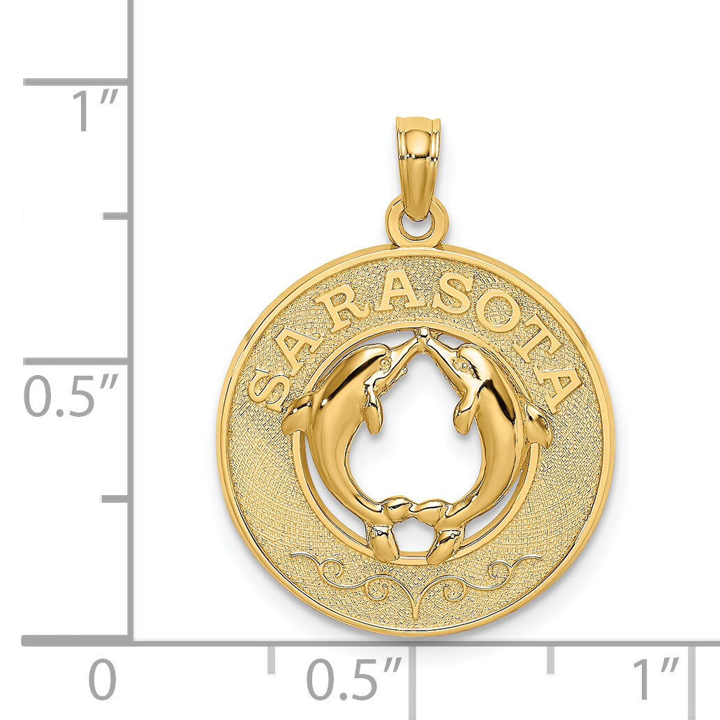 14K SARASOTA w/Dolphins Circle Charm-K7502