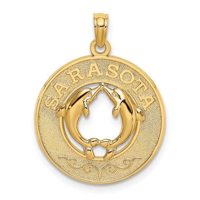 14K SARASOTA w/Dolphins Circle Charm-K7502