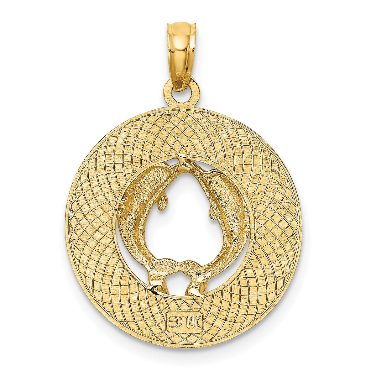 14K SAINT AUGUSTINE w/Dolphins Circle Charm-K7506