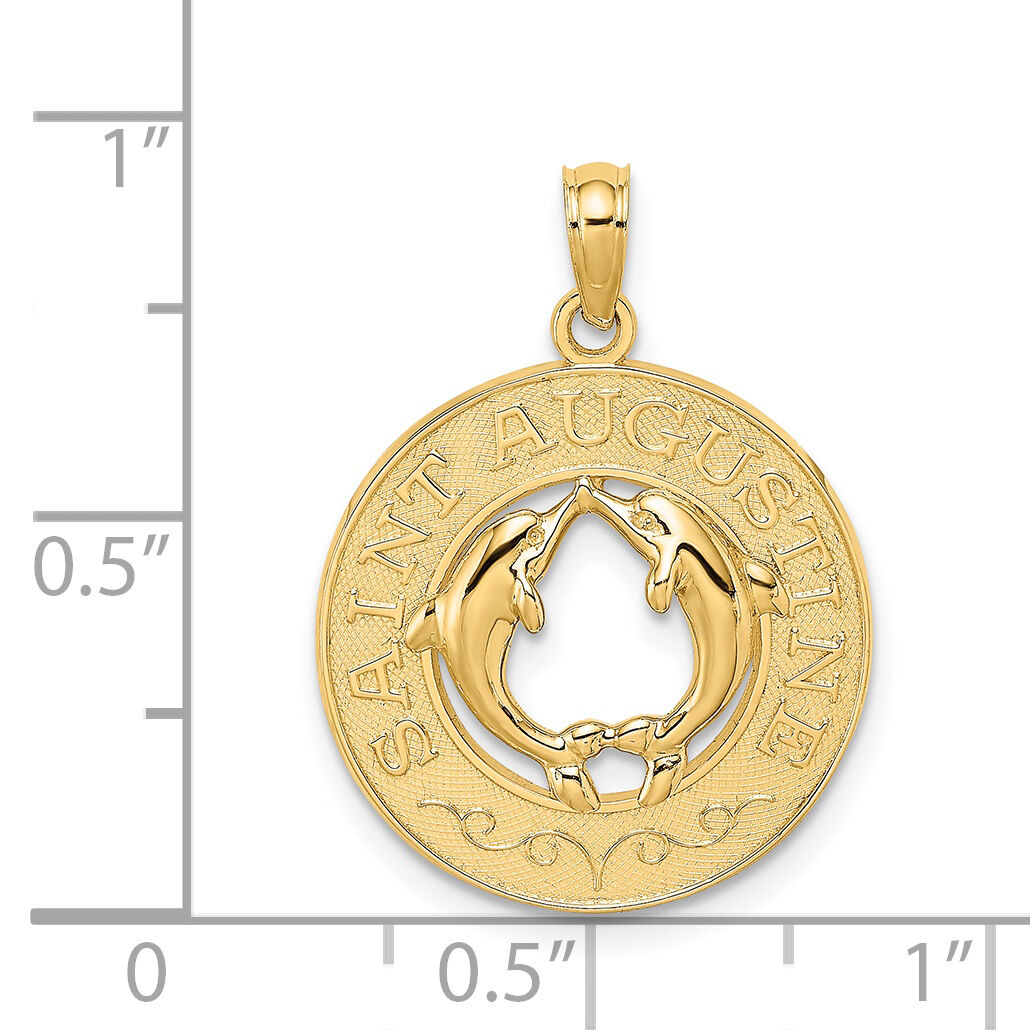 14K SAINT AUGUSTINE w/Dolphins Circle Charm-K7506