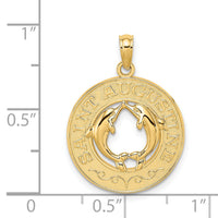 14K SAINT AUGUSTINE w/Dolphins Circle Charm-K7506