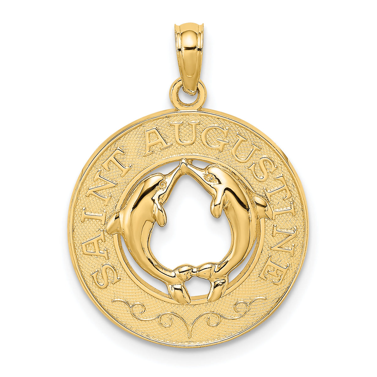 14K SAINT AUGUSTINE w/Dolphins Circle Charm-K7506