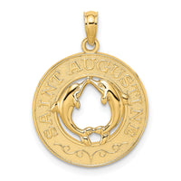 14K SAINT AUGUSTINE w/Dolphins Circle Charm-K7506