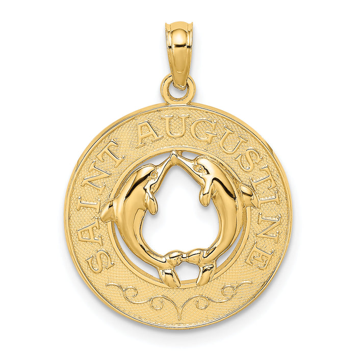 14K SAINT AUGUSTINE w/Dolphins Circle Charm-K7506