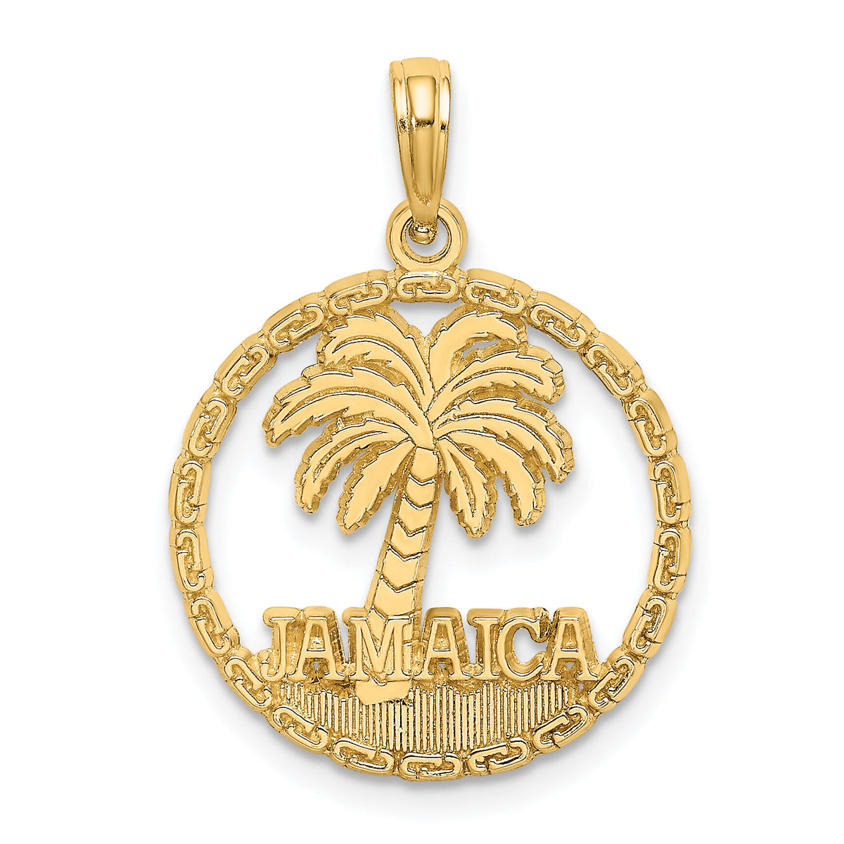 14K JAMAICA Palm Tree Circle Charm-K7519