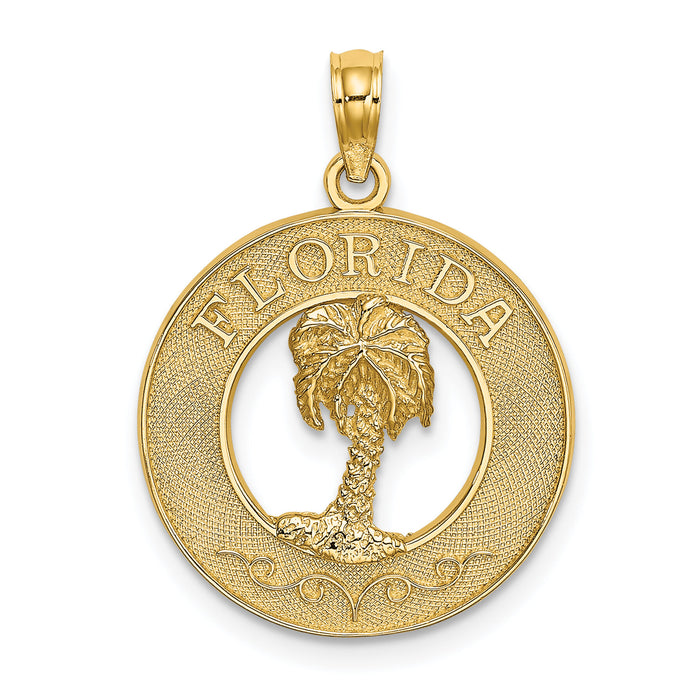 14K FLORIDA w/Palm Tree  Circle Charm-K7524
