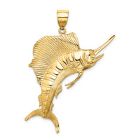 14K 3-D Polished Textured Sailfish Charm-K7542