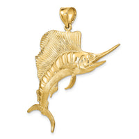 14K 3-D Polished Textured Sailfish Charm-K7542