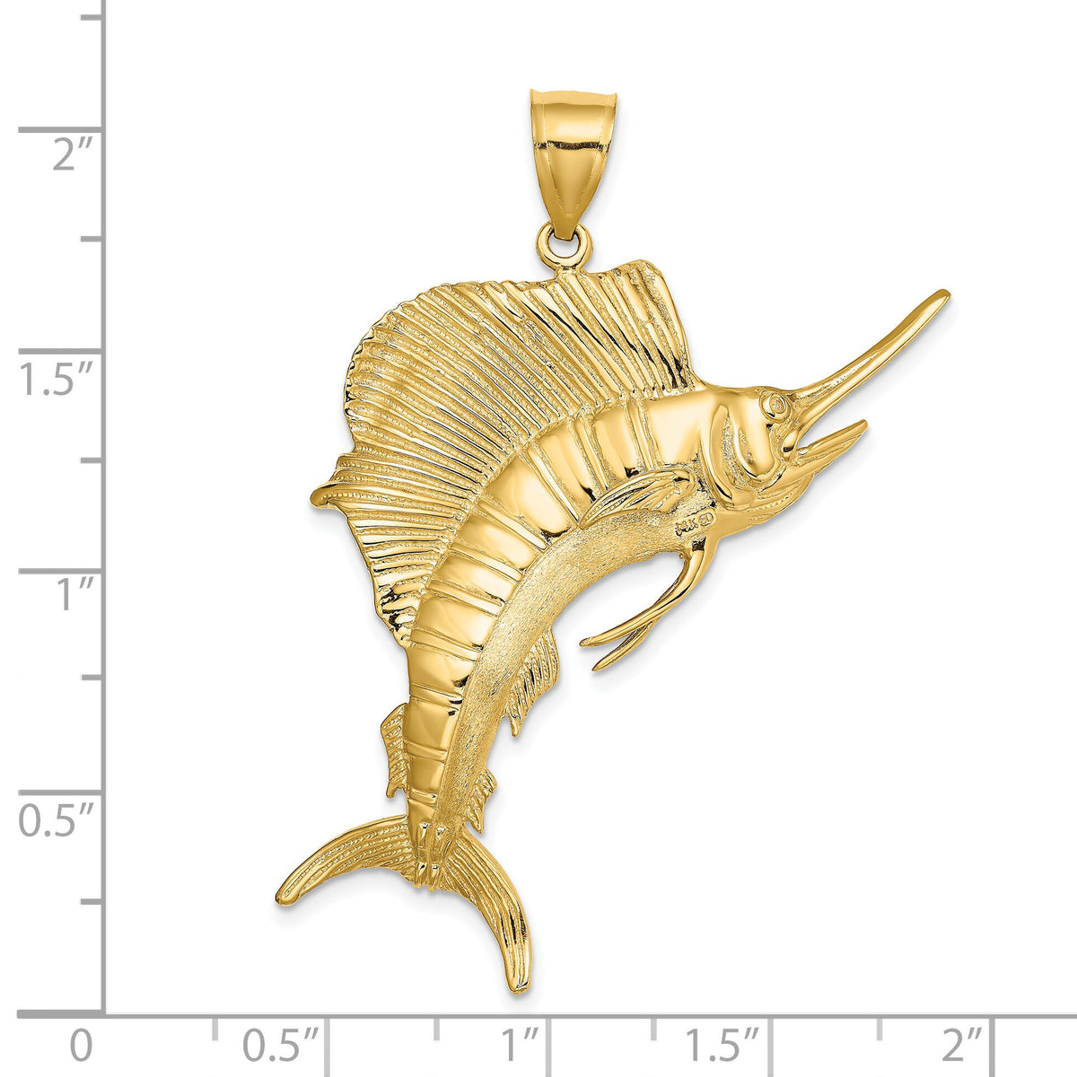 14K 3-D Polished Textured Sailfish Charm-K7542