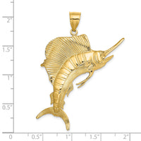 14K 3-D Polished Textured Sailfish Charm-K7542