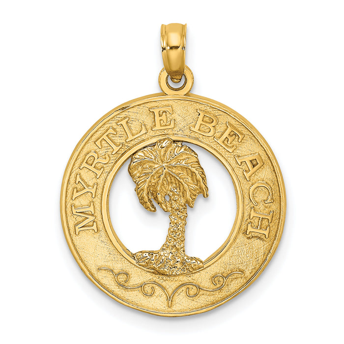 14K MYRTLE BEACH w/Palm Tree Circle Charm-K7543
