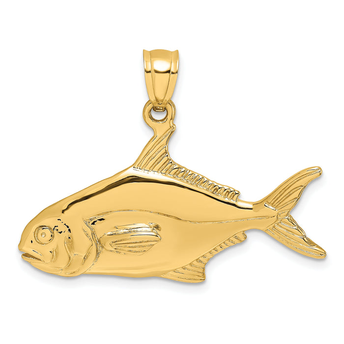 14K 3-D Polished Pompano Fish Charm-K7550