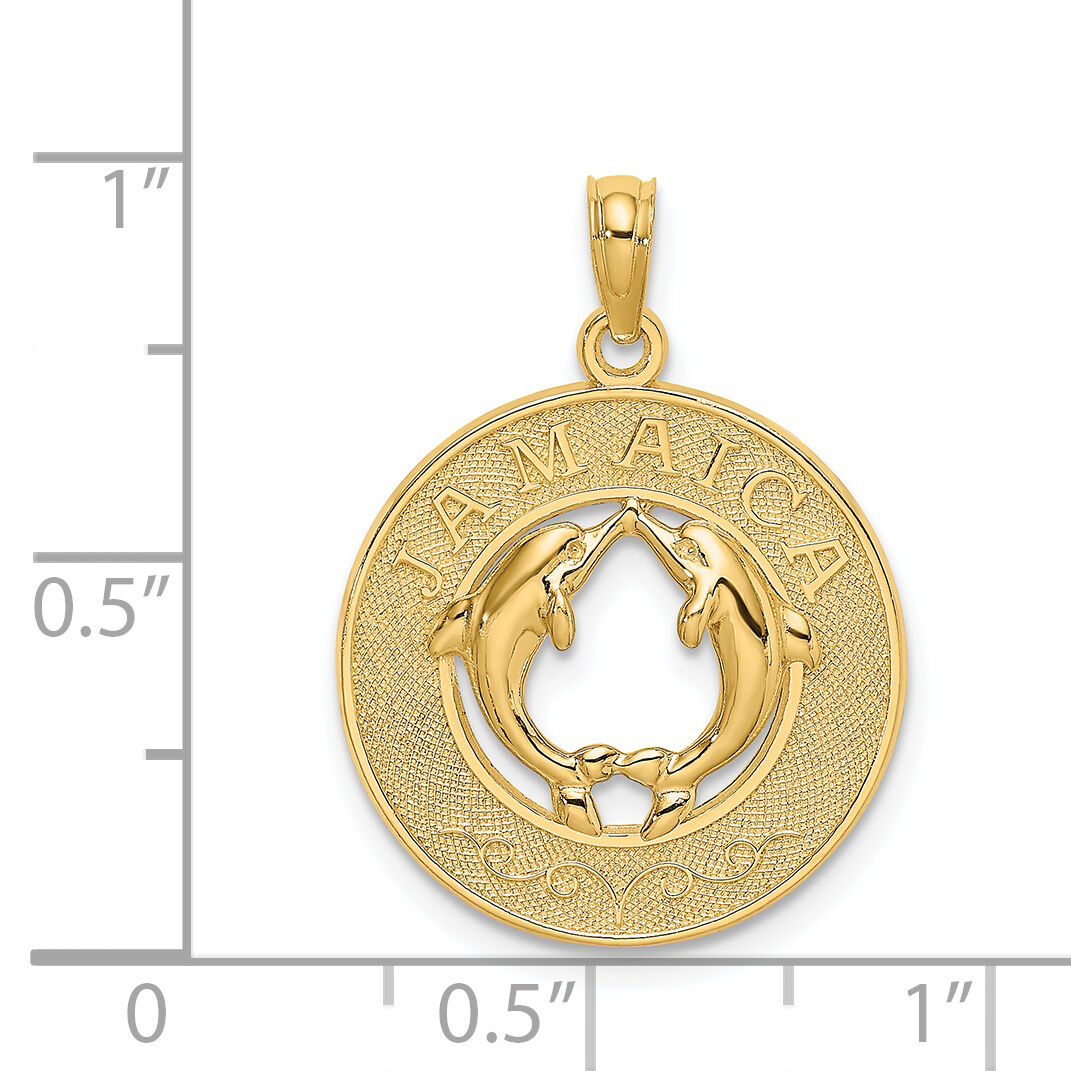 14K JAMAICA w/Dolphins Circle Charm-K7556