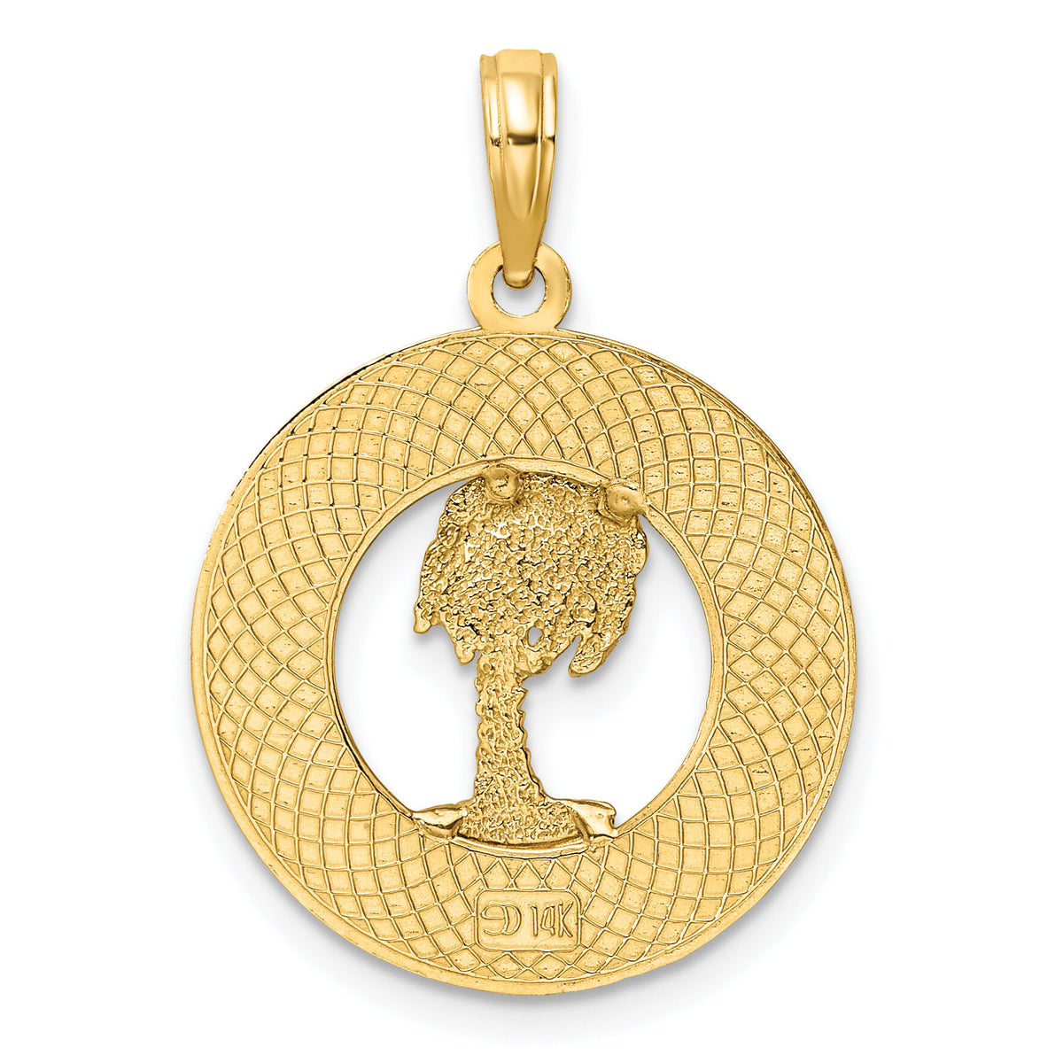 14K SAINT AUGUSTINE w/Palm Tree Circle Charm-K7562