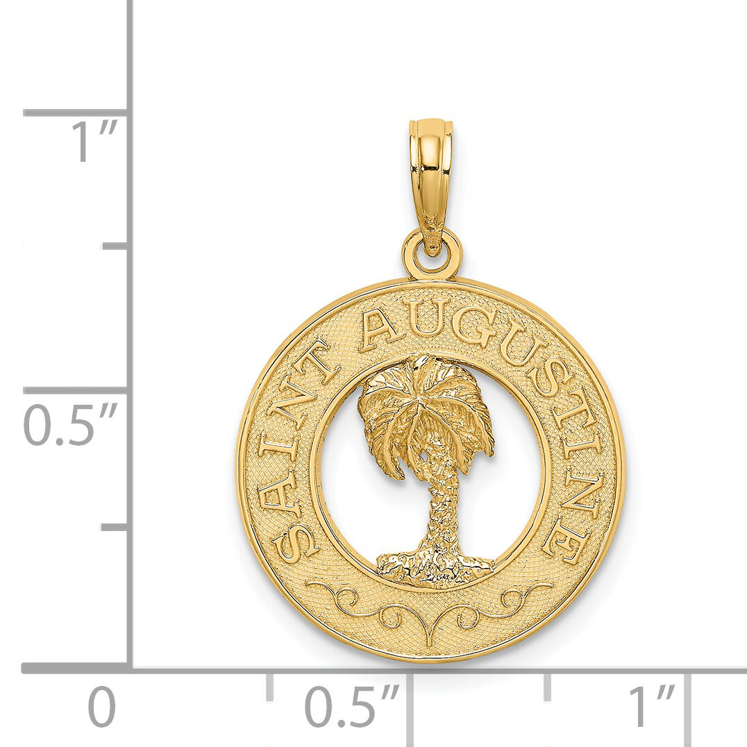 14K SAINT AUGUSTINE w/Palm Tree Circle Charm-K7562