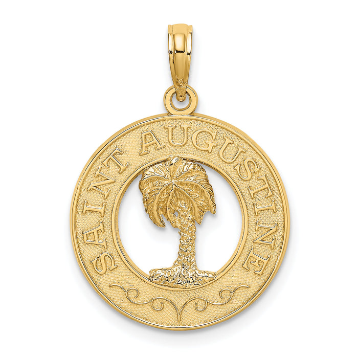 14K SAINT AUGUSTINE w/Palm Tree Circle Charm-K7562