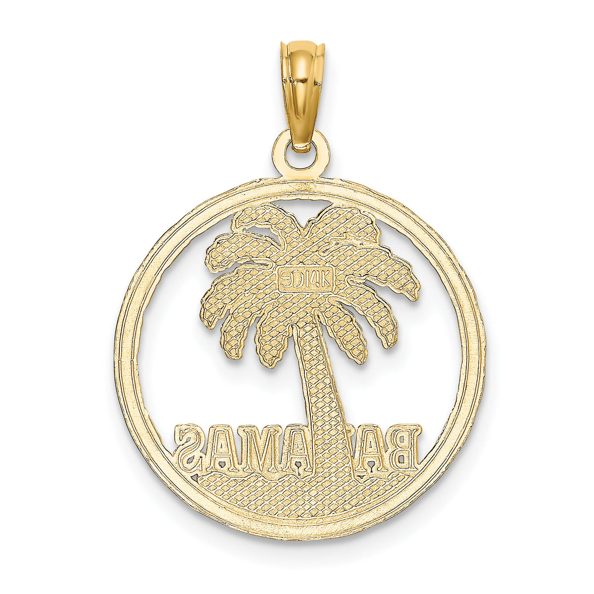14K BAHAMAS Palm Tree Round Charm-K7587