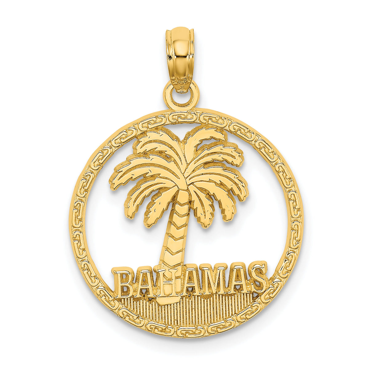 14K BAHAMAS Palm Tree Round Charm-K7587