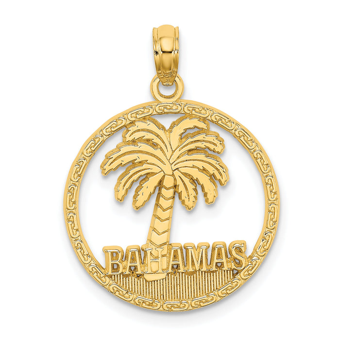 14K BAHAMAS Palm Tree Round Charm-K7587