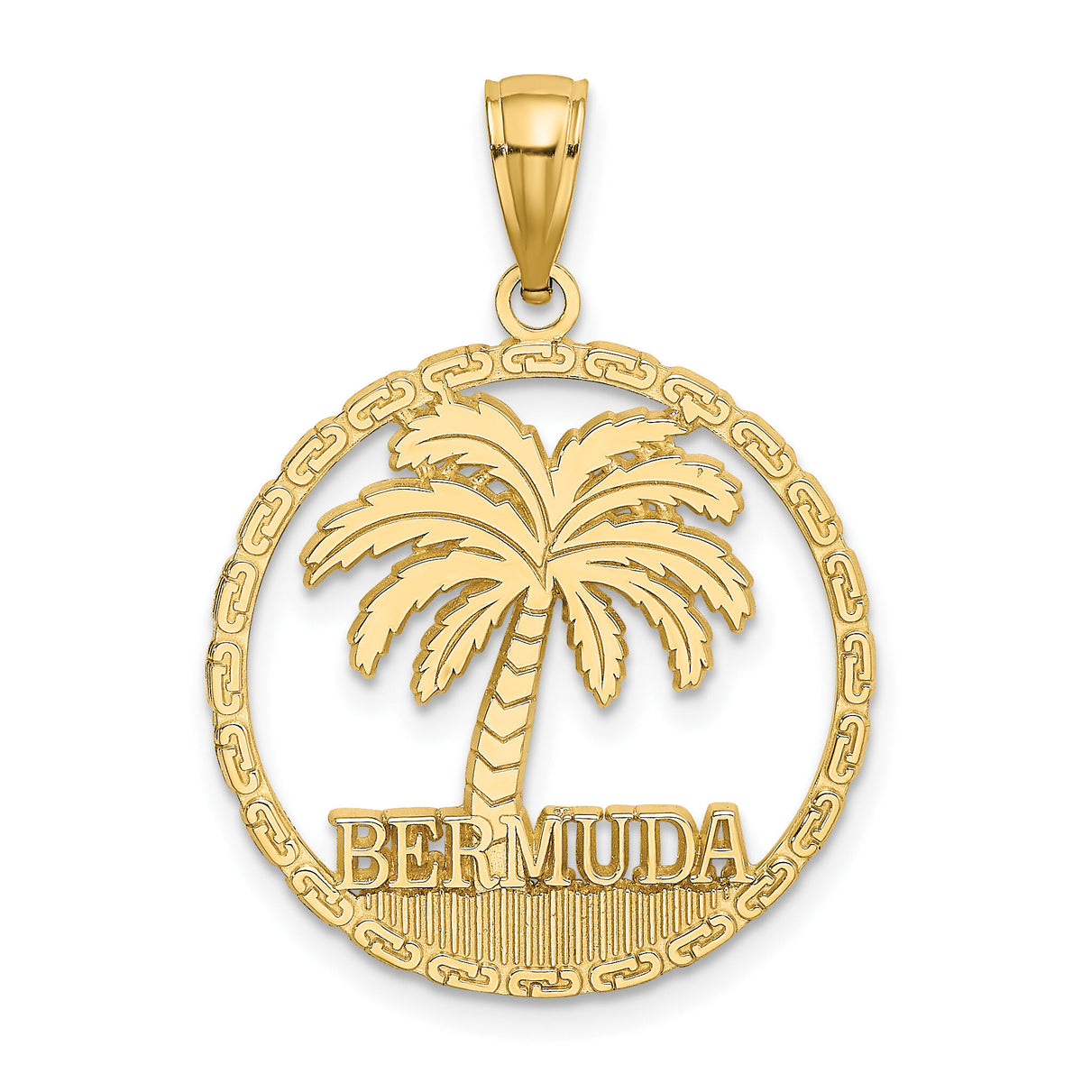 14K BERMUDA Palm Tree Round Charm-K7604