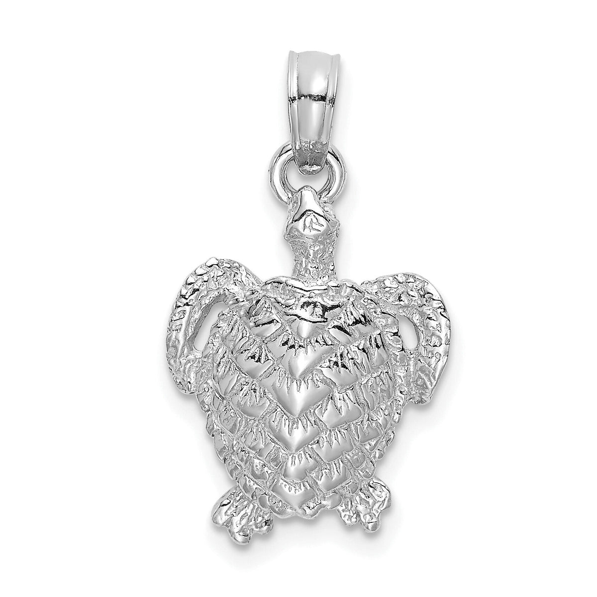 14K White Gold Textured Sea Turtle Charm-K7645W