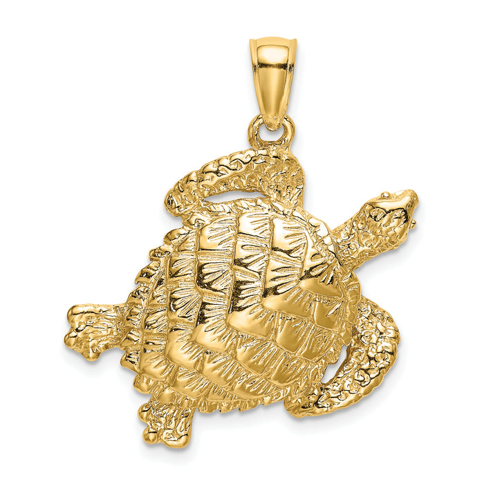 14K Textured Sea Turtle Charm-K7652