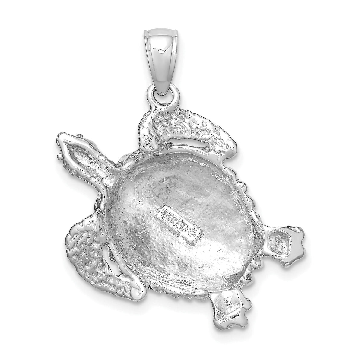 14K White Gold Textured Sea Turtle Charm-K7652W