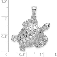 14K White Gold Textured Sea Turtle Charm-K7652W