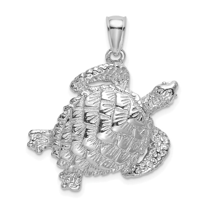 14K White Gold Textured Sea Turtle Charm-K7652W