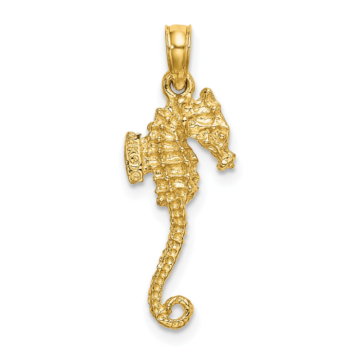 14K 3-D Textured Seahorse with Tail Charm-K7659