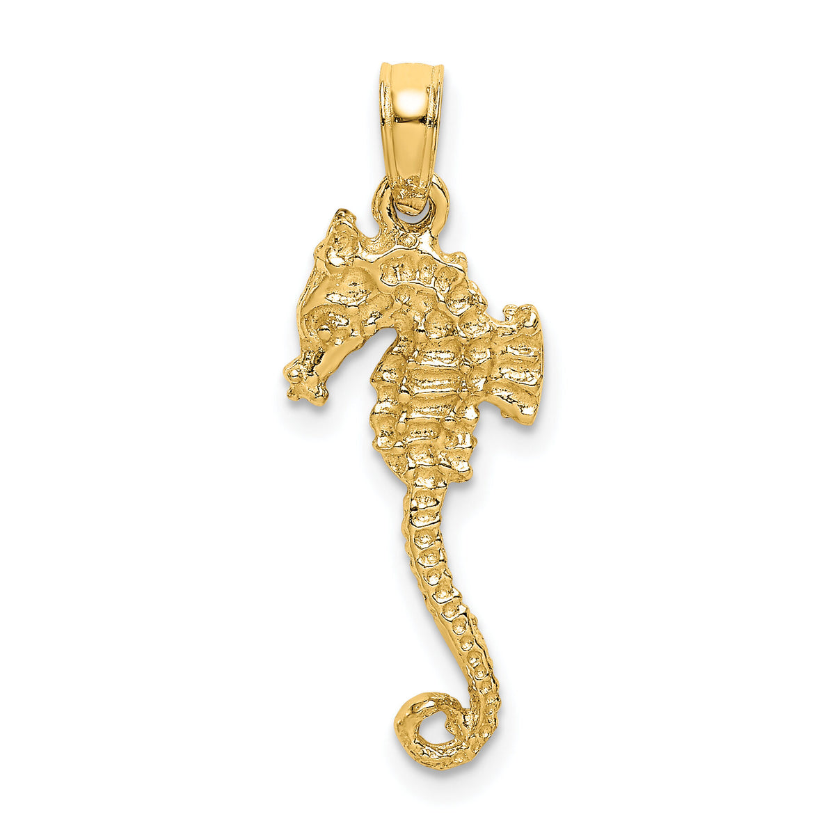 14K 3-D Textured Seahorse with Tail Charm-K7659