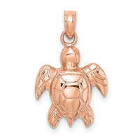 14K Rose Gold Textured Sea Turtle Charm-K7662R