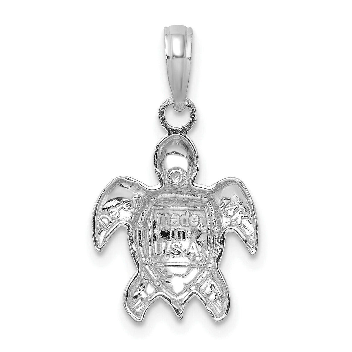 14K White Gold 2-D Textured Sea Turtle Charm-K7662W