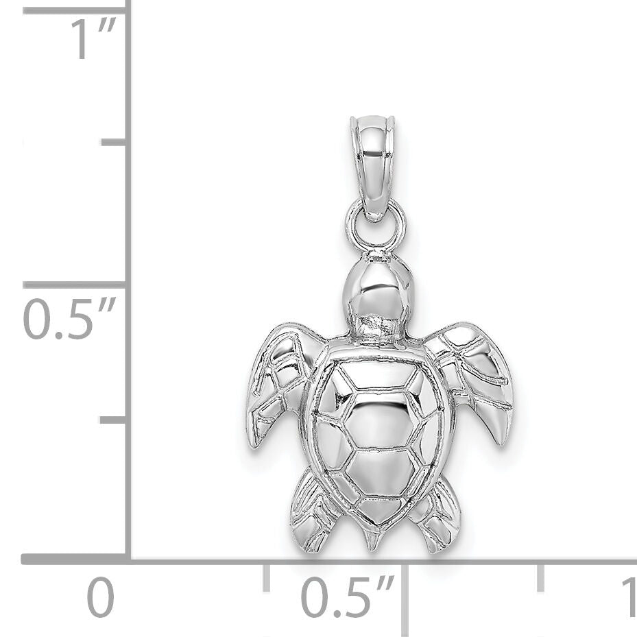 14K White Gold 2-D Textured Sea Turtle Charm-K7662W