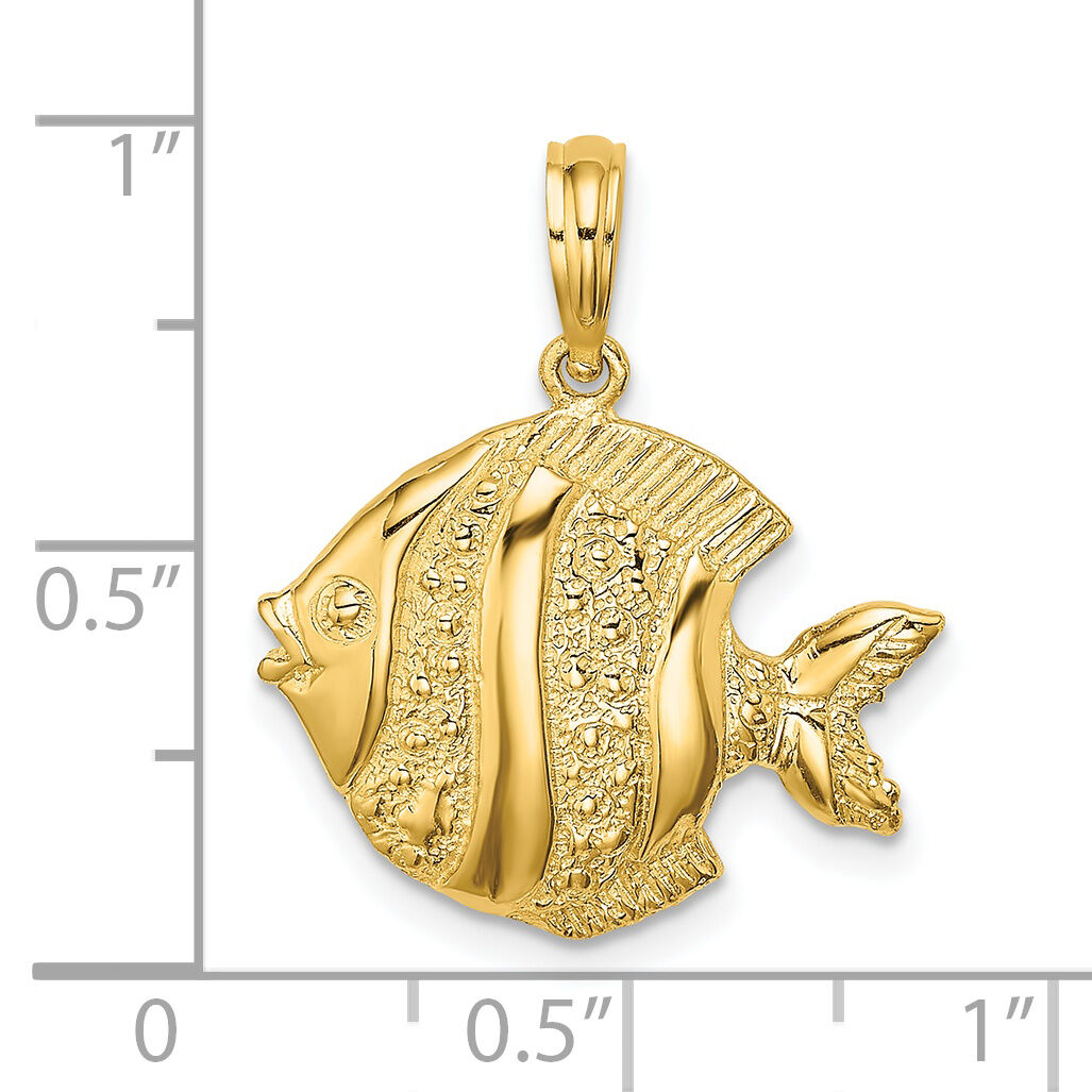 14K Polished  Engraved Fish Charm-K7674