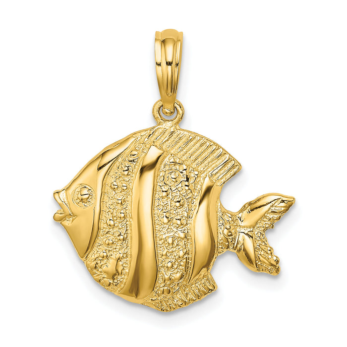 14K Polished  Engraved Fish Charm-K7674