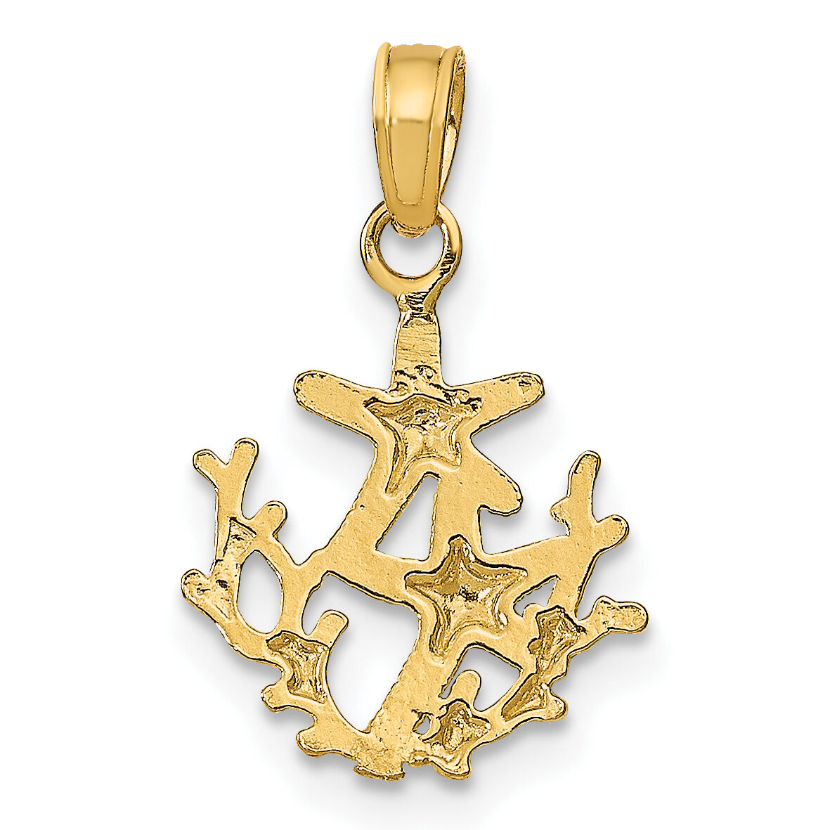 14K Textured Mini Double Starfish and Coral Charm-K7677