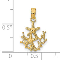 14K Textured Mini Double Starfish and Coral Charm-K7677