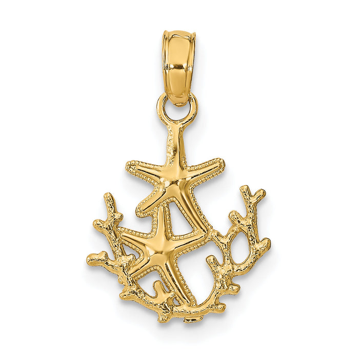 14K Textured Mini Double Starfish and Coral Charm-K7677