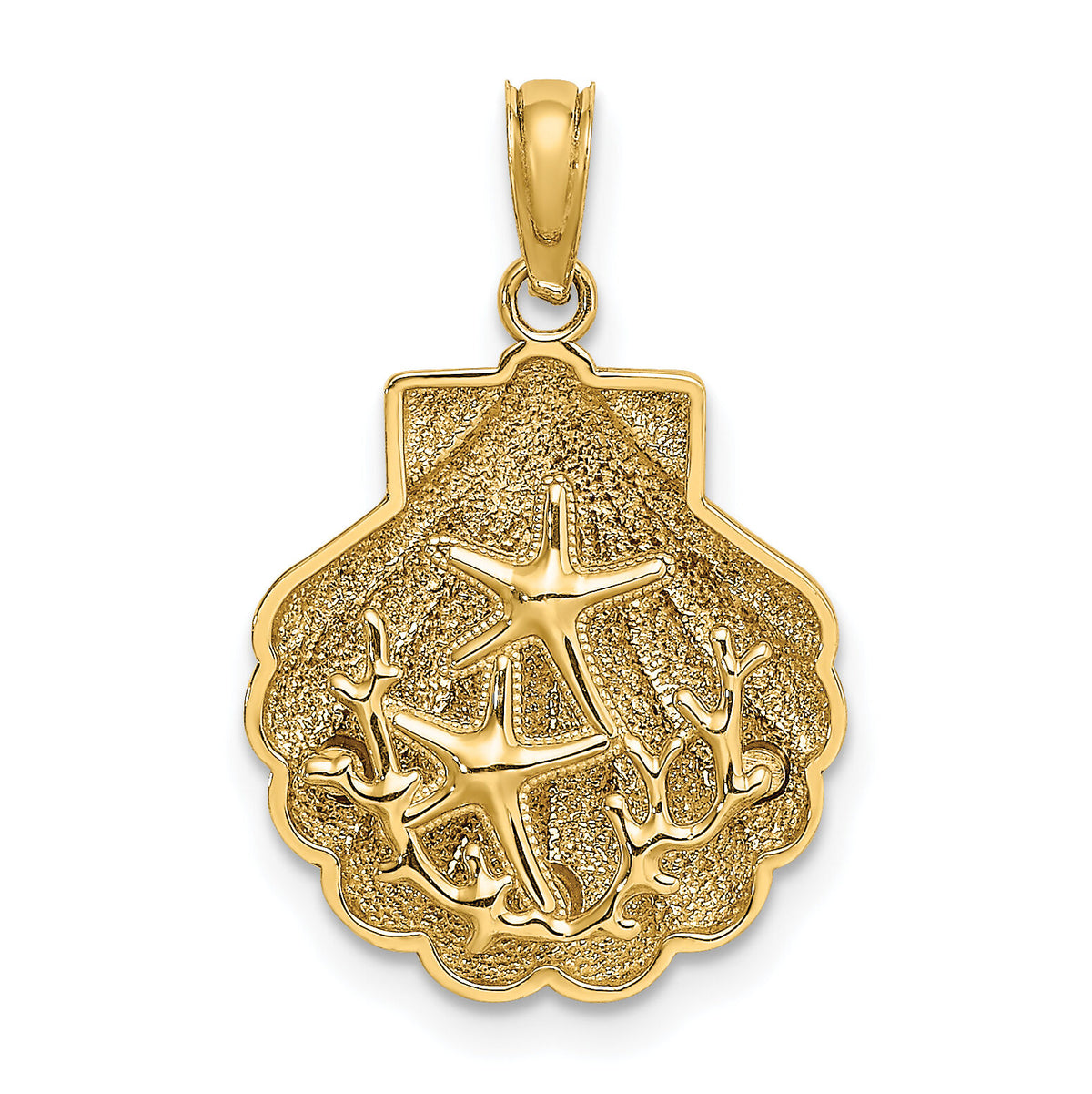 14K Reversible Starfish and Coral in Shell Charm-K7678