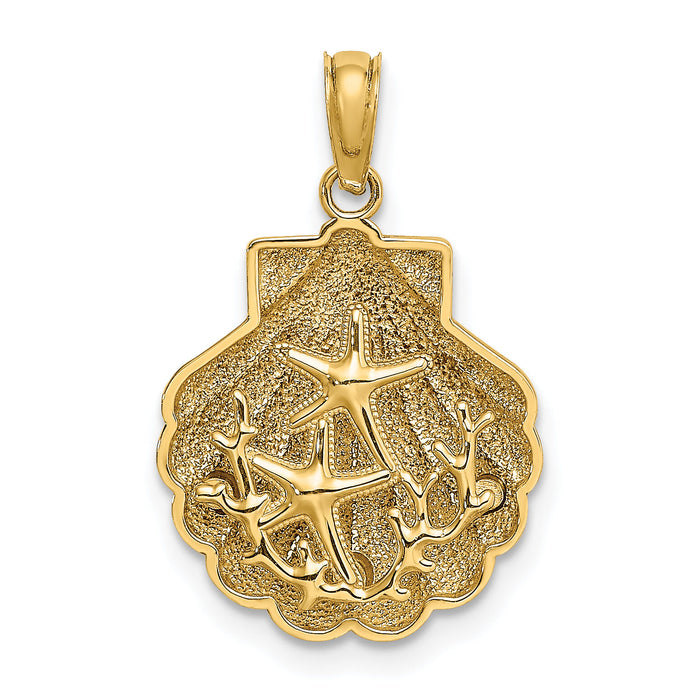 14K Reversible Starfish and Coral in Shell Charm-K7678