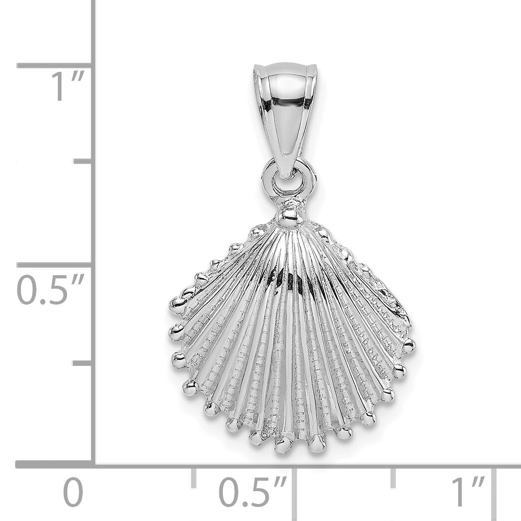 14K White Gold Textured Scallop Shell Charm-K7683W