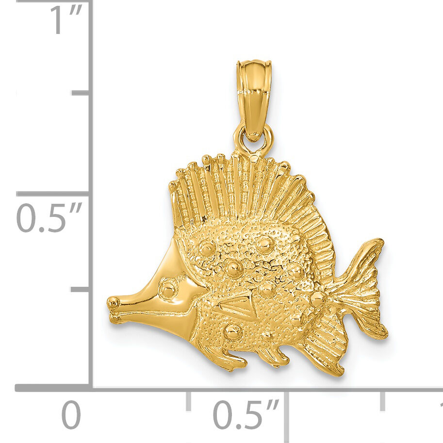 14K Polished Engraved Fish Charm-K7684