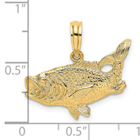 14K 2-D Bass Fish w/ Tail Up Charm-K7687