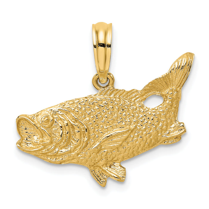 14K 2-D Bass Fish w/ Tail Up Charm-K7687