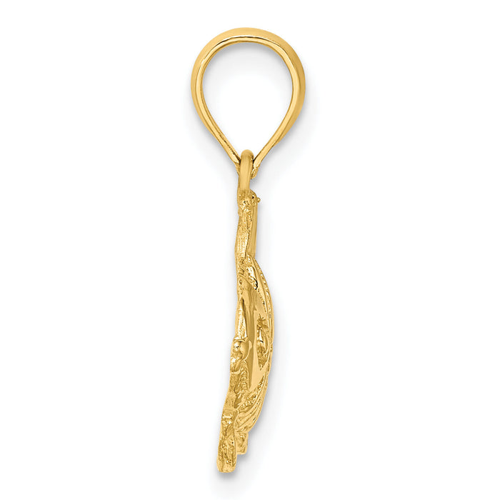 14K Polished  Engraved Fish Charm-K7691