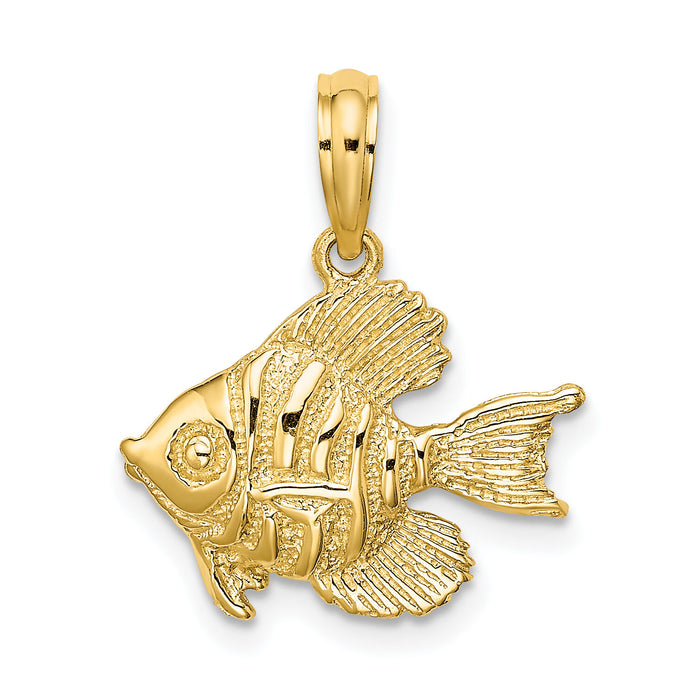 14K Polished  Engraved Fish Charm-K7691